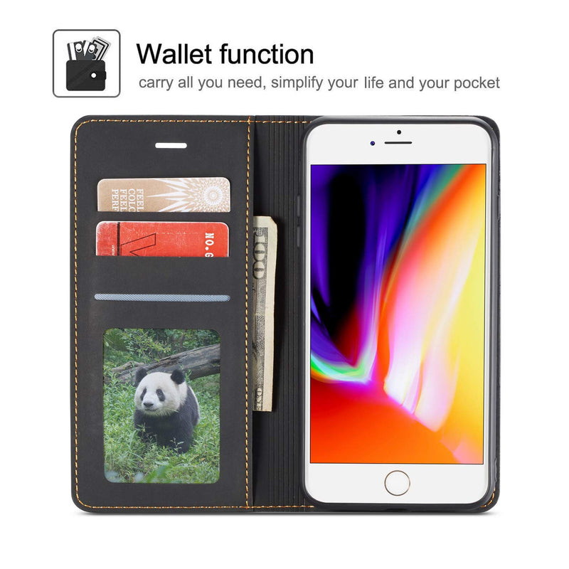 QLTYPRI Case for iPhone SE 2022 5G/iPhone SE 2020/iPhone 8/iPhone 7, Premium PU Leather Cover TPU Bumper with Card Holder Kickstand Magnetic Adsorption Flip Wallet Case for iPhone 7/8/SE2/SE3 - Black iPhone 7/8/SE 2020/SE 2022 5G