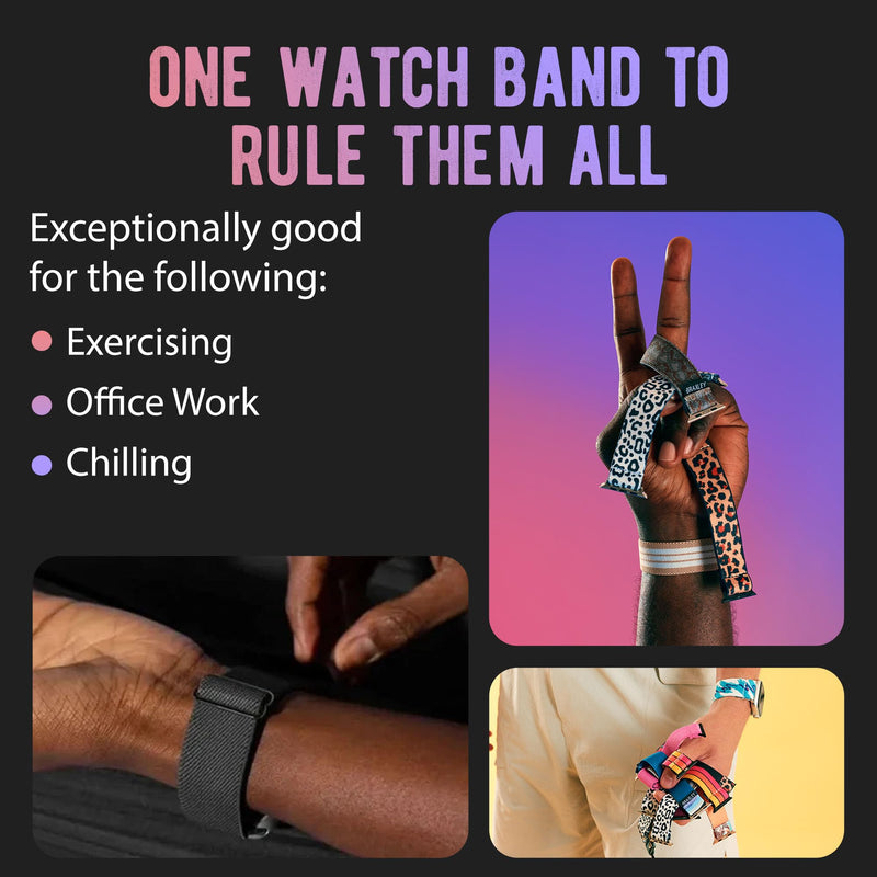 Braxley Bands for Apple Watches - Stretchy and Washable - Adjustable with Apple Watch Bands for Women & Men - Compatible with Apple Watch Series SE Ultra 9 8 7 6 5 4 3 2 1 Onyx 44mm / 45mm / 46mm / Ultra
