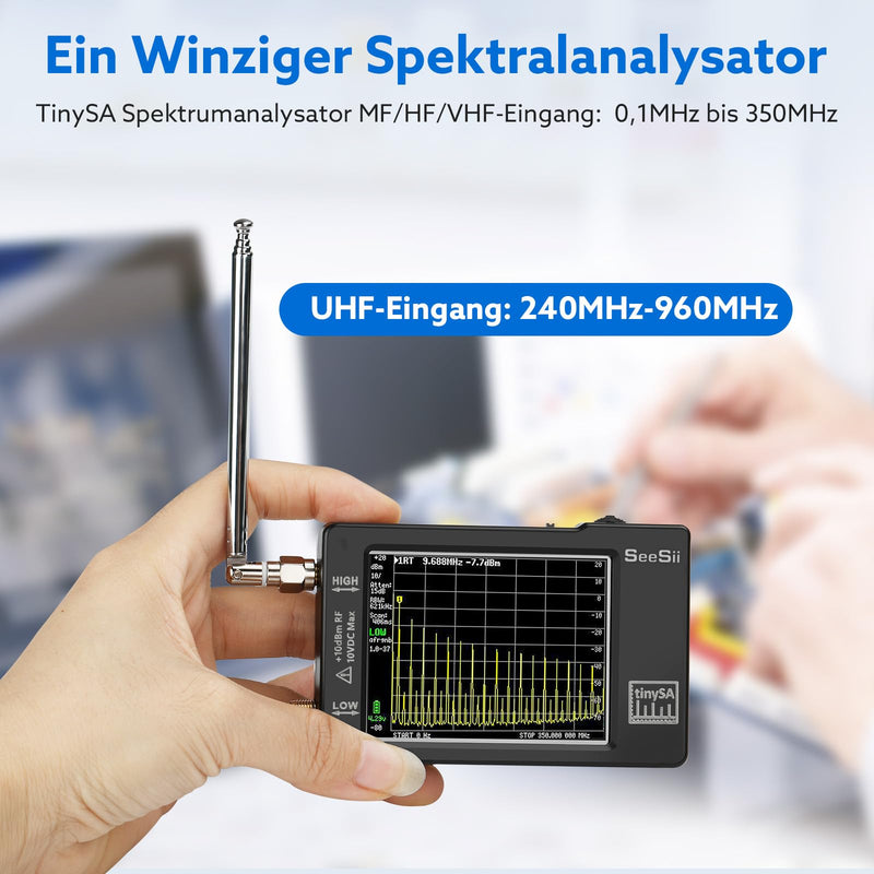 Seesii TinySA Spectrum Analyzer - 2.8 Inch Spectrum Analyzer 100 kHz - 960 MHz Input MF HF VHF UHF, Signal Generator Frequency Analyzer with Touchscreen with ESD Protected
