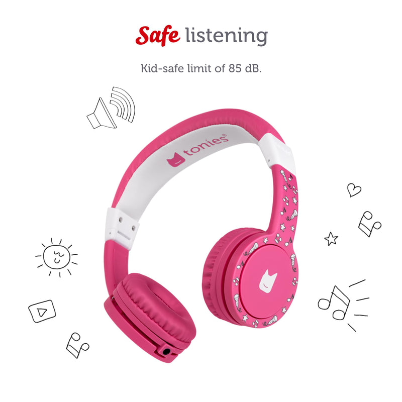 [AUSTRALIA] - Tonies Foldable Wired Headphones for Kids - Comfortably Designed to fit On-Ear - Works with Toniebox and All 3.5mm Devices - Pink 