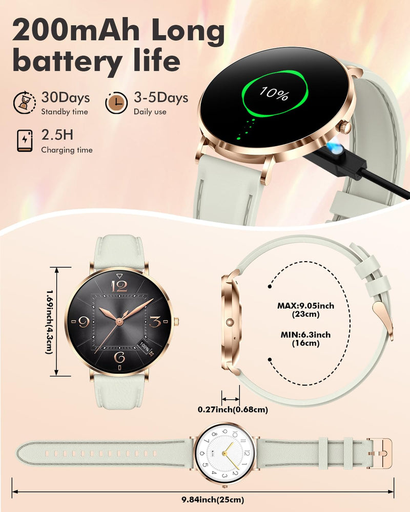 Ultra-thin Stainless Steel Smartwatch for Women Men 1.32'' Bluetooth | Full-touch Smart Watch, 24/7 Heart Rate & Sleep Monitor Digital Watch, IP68 Waterproof Fitness Tracker &100+ Sports(Rosegold) Rose Gold