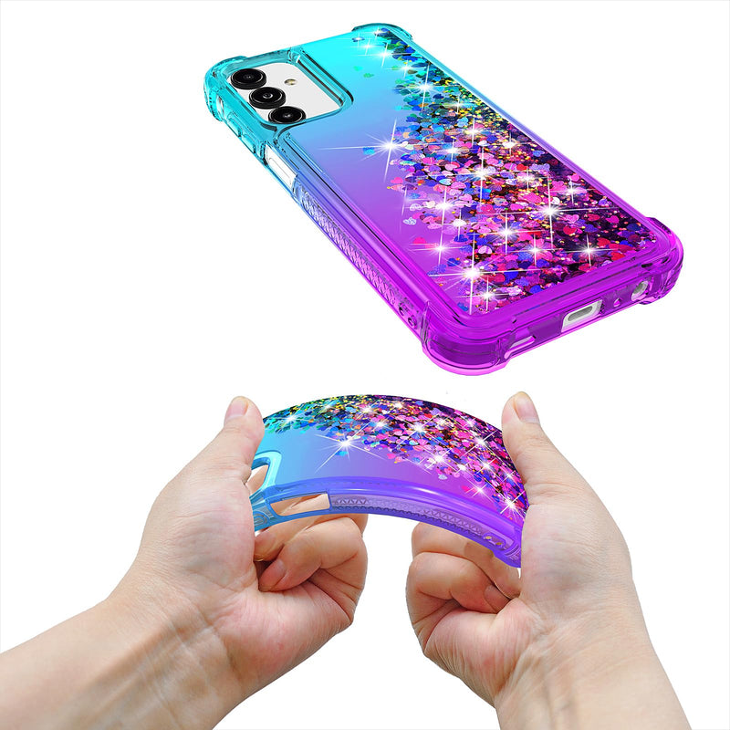 for Galaxy A15 5G Phone Case,Samsung Galaxy A15 5G Case,with HD Screen Protector,Gradient Quicksand Glitter Liquid Floating Cute Phone Case for Samsung A15 5G (Teal/Purple) Y Teal/Purple