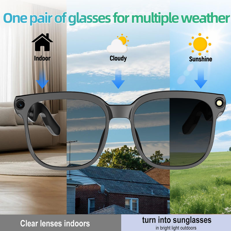 AI Smart Glasses with Camera,8MP HD Bluetooth Camera Glasses with ENC Noise Reduction,Replaceable Lenses,Voice Control,Music Playback,for Travel,Outdoor&Business