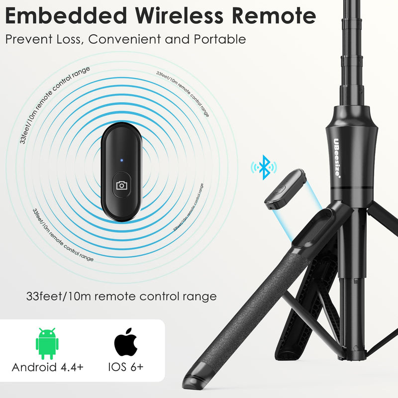 UBeesize 62'' Magnetic Selfie Stick Phone Tripod with Wireless Remote, Extendable Cell Phone Tripod Stand, Compatible with MagSafe, Cellphone Tripod for iPhone 15 14 13 12 Series and Android Phones