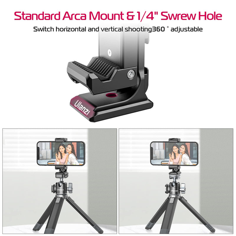 [AUSTRALIA] - Metal Phone Tripod Mount 3 Cold Shoes & Arca Port, 360° Smartphone Tripod Adapter for iPhone 17 16 15 Cell Phone Stand Holder for Desktop Video Live Streaming Vlogging Rig ST-27 