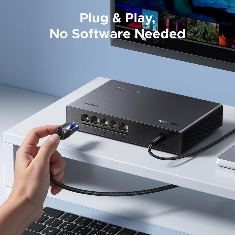 UGREEN 2.5Gb Switch, 5-Port Ethernet Switch, 5 x 2.5Gb Uplink, Plug & Play | Unmanaged Ethernet Splitter, Desktop/Wall Mount Network Hub, with LED, Fanless Quiet, for NAS, PC, Game Console