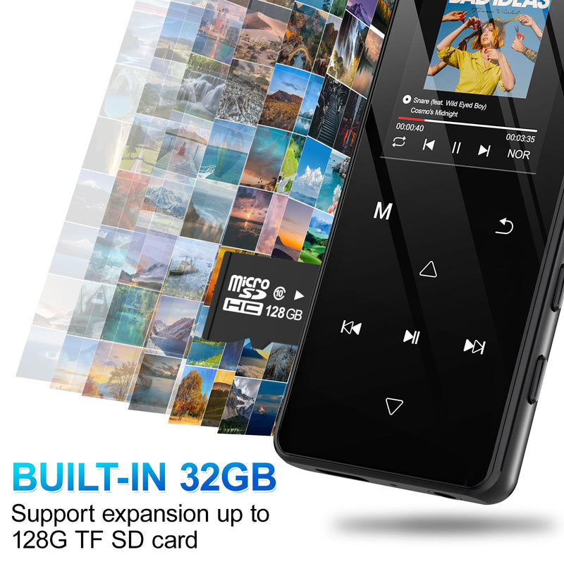 MP3 Player with Bluetooth 5.3, 32GB Portable Music Player with Speaker, HiFi Lossless Audio, Expandable to 128GB, Lightweight for Running, Gym, Travel, Kids & Students