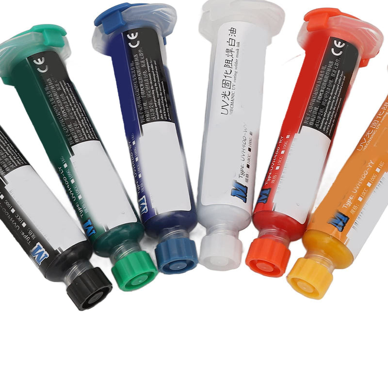UV Solder Stop Paint, Pack of 6 10 cc UV Hardening Soldering Ink Soldering Masks Ink, Solder Mask Ink UV-Hardening Soldering Mask Ink UV-Hardening Pcb Bga Soldering Resistance Ink Prevents Corrosive