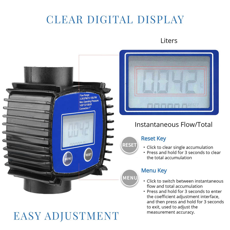 [AUSTRALIA] - Digital Flow Meter, 5-120 L/Min 1 Inch Turbine Flow Meter with LCD Display, 1% Accuracy Diesel Fuel Flow Meter for Alcohol, Petrol, Chemical Liquids 