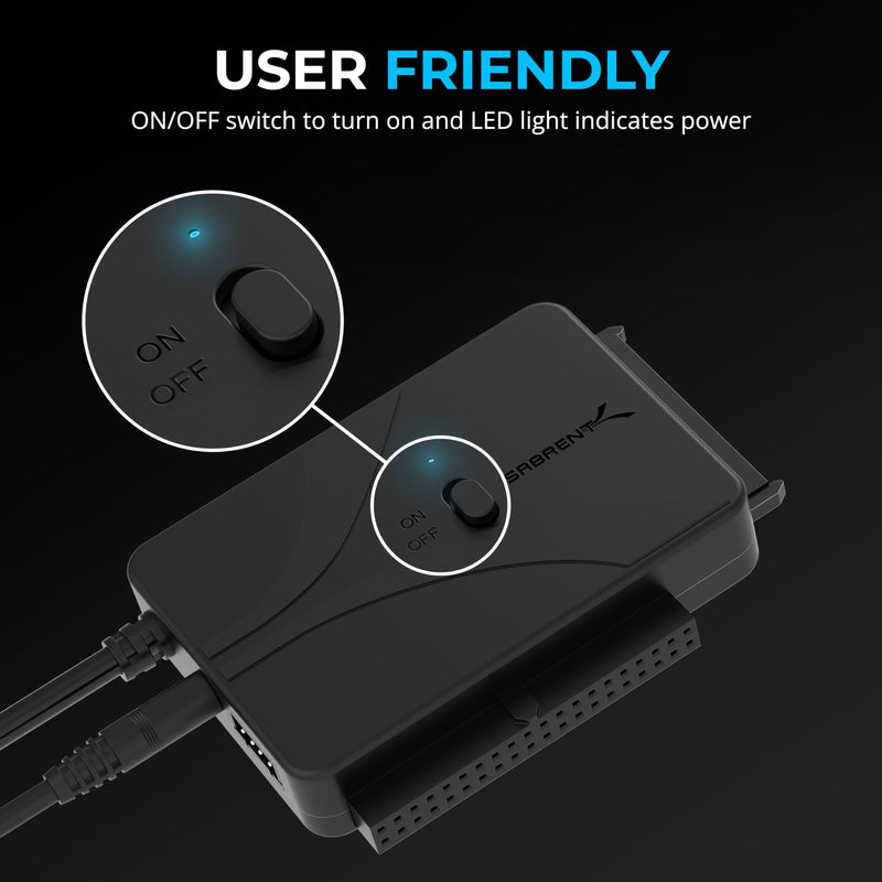 SABRENT USB-C to SATA/IDE Hard Drive Adapter, 2.5/3.5/5.25in (USB-DS12) | SSD/SATA/IDE converter; UL power supply; LED activity lights; up to 10TB support; hard drive reader Hard Drive Converter