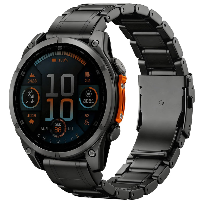 Abanen Titanium Watch Band with Flip-Lock Folding Clasp for Garmin Fenix 8 / Tactix 8 / epix Pro/Enduro, 22mm 26mm QuickFit Wrist Stap for Fenix 7/6/5, Quatix, Tactix Black