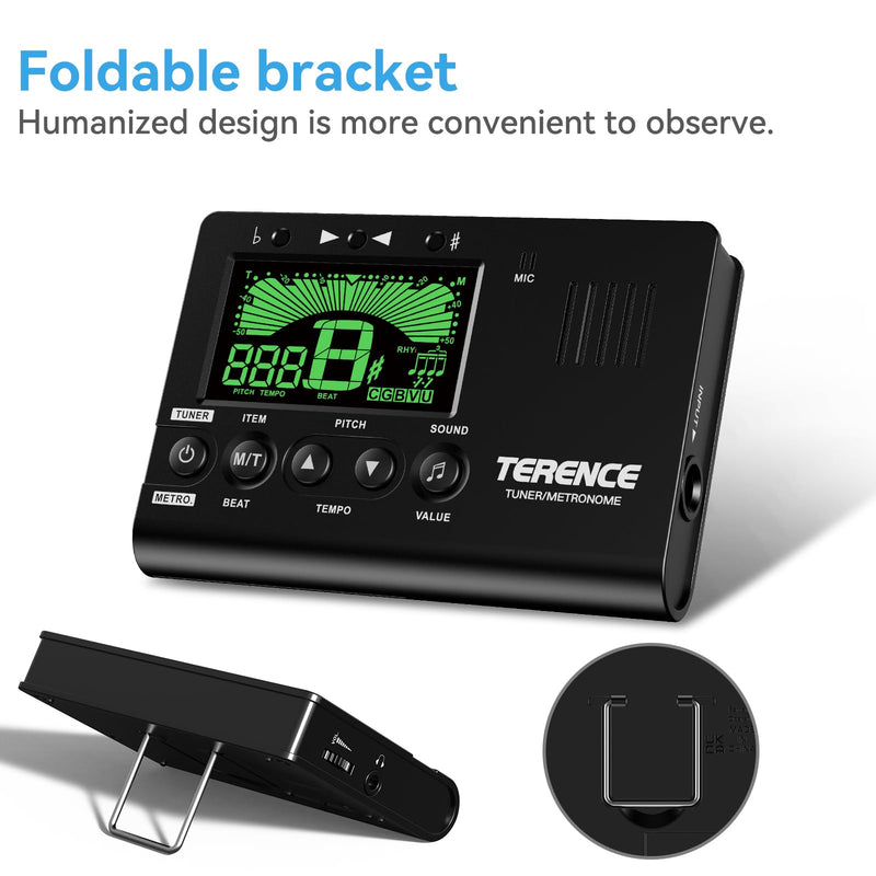 TERENCE Metronome Tuner, 3 in 1 Digital Metronome Tuner Tone Generator for Guitar, Bass, Ukulele, Chromatic, Clarinet, Trumpet and All Musical Instruments, with LCD Color Display, Volume Adjustable