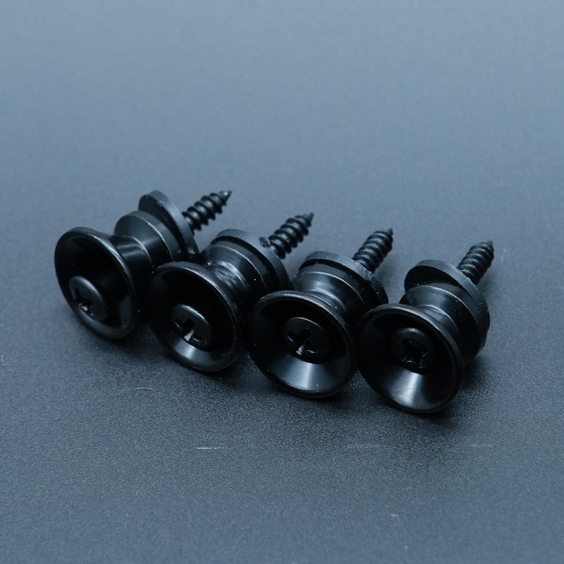 4PCS Metal Strap Buttons End Pins with Mounting Screws for Electric Acoustic Guitar, Bass, Ukulele (Black) Black