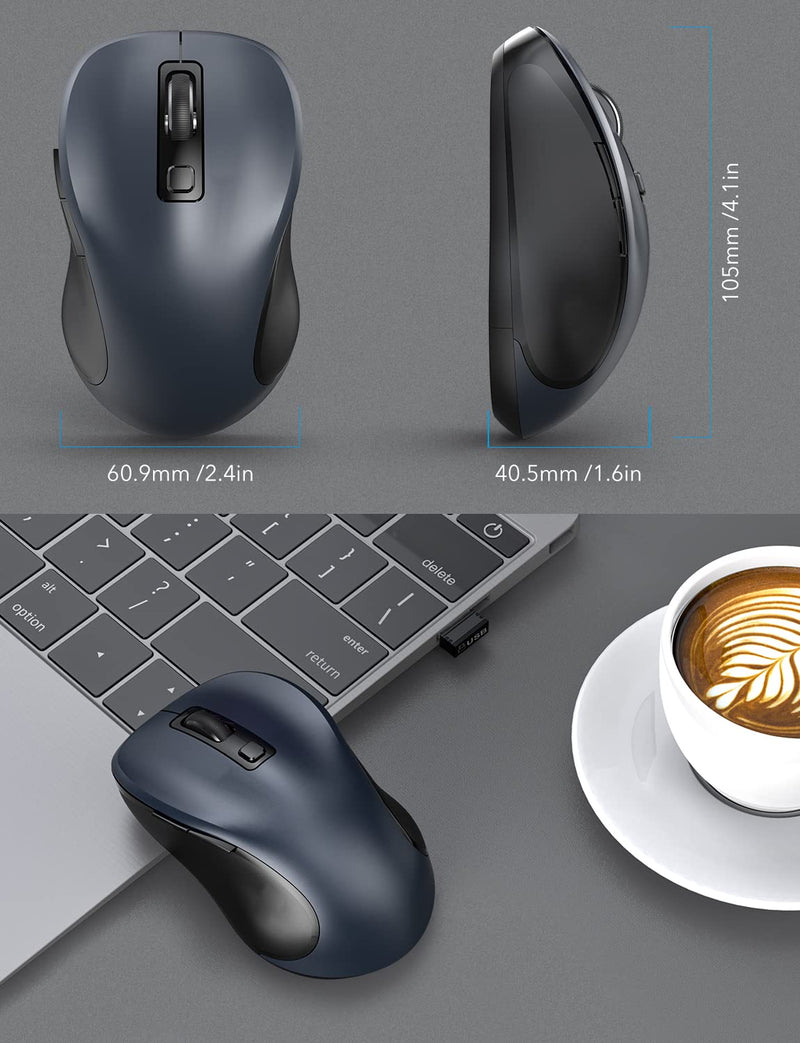 Wireless Mouse for Laptop, Trueque 2.4G Ergonomic Computer Mouse with 3 Adjustable DPI Levels, Page Up & Down Buttons, USB Mouse for Chromebook, PC, Desktop, Notebook, MacBook (Grey) Grey