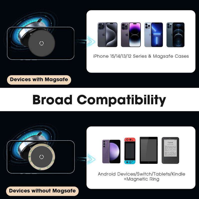 Magnetic Phone Holder Vacuum Suction Cup Gym Phone Mount Double Sided Strong Adsorption Phone Holder for Smooth Surface Automotive Central Control Screen Compatible with All Cell Phone-Black