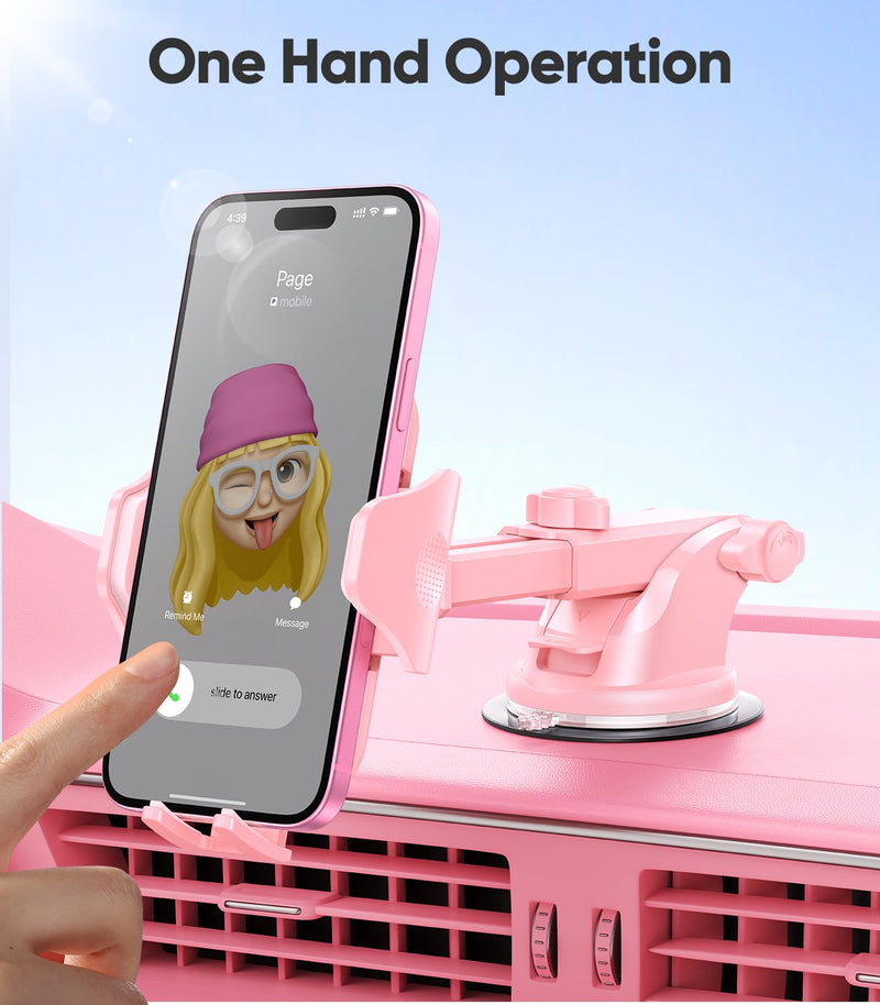 VICSEED Stable Car Phone Holder [Upgraded Strongest Suction, Won't Break] | Military-Grade Cell Phone Mount for Dash/Windshield/Vent/Truck/Boat, Universal for Big iPhone Android with Thick Cases, Pink Hot Pink