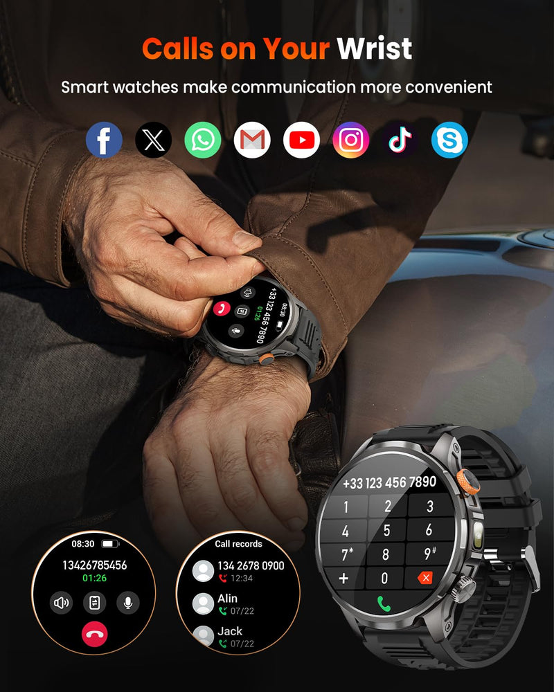 Military Smartwatch for Men 1000mAh Fitness Tracker Rugged Men Watch 2Bands | 1.91" Men's Smart Watch Answer/Make Calls, 5 ATM /110+ Sport Modes/Heart Rate/SpO2/Sleep Monitor Watch for Android Iphone Black 1.91"