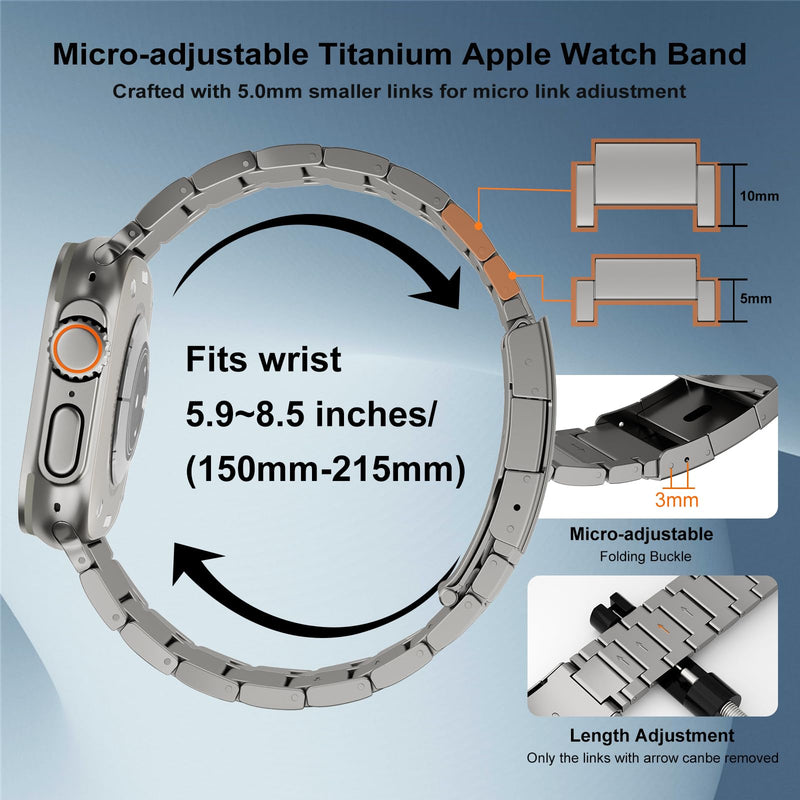Titanium Band Compatible with Apple Watch Ultra 2/1 Series 10/9/8 49mm/46mm/45mm/44mm, Dressy Watch Band with Adjustable Secure Foldover Clasp For Men/Women Ti01 | Folding Clasp | 22mm Width