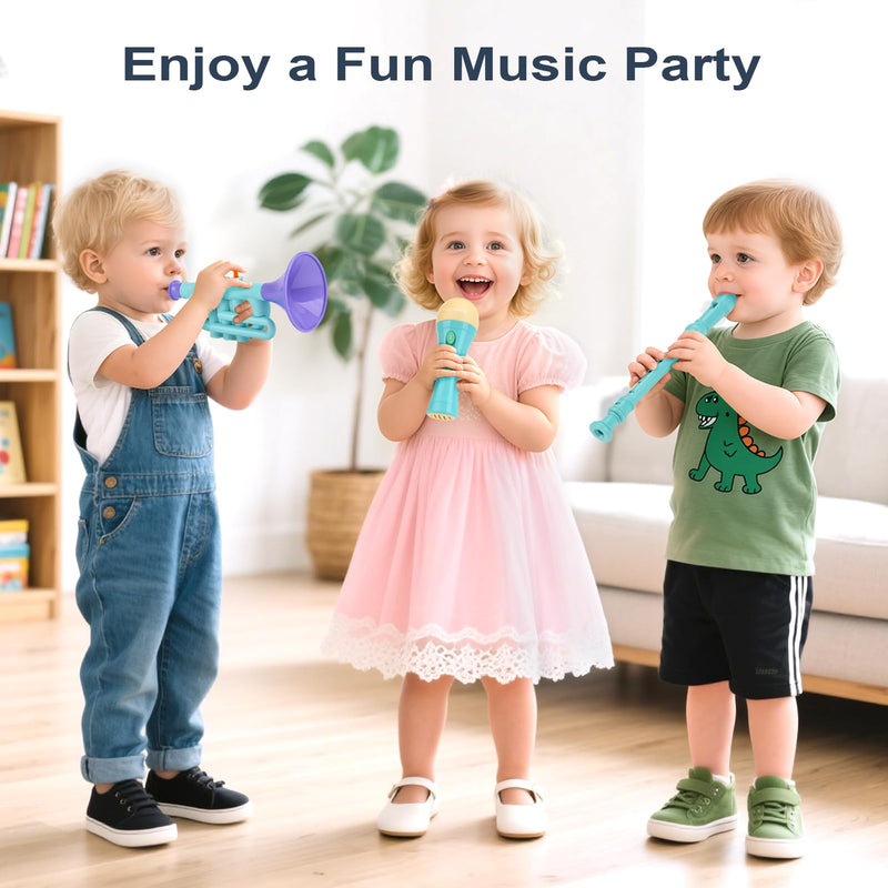 Musical Toys for 2 3 Year Old Boy Girl Birthday Gifts, 5 in 1 Montessori Musical Instruments for Toddlers 2-4 with Trumpet/Microphone/Flute/Harmonica, Preschool Learning Toys for Baby 18+ Months Plastic Set