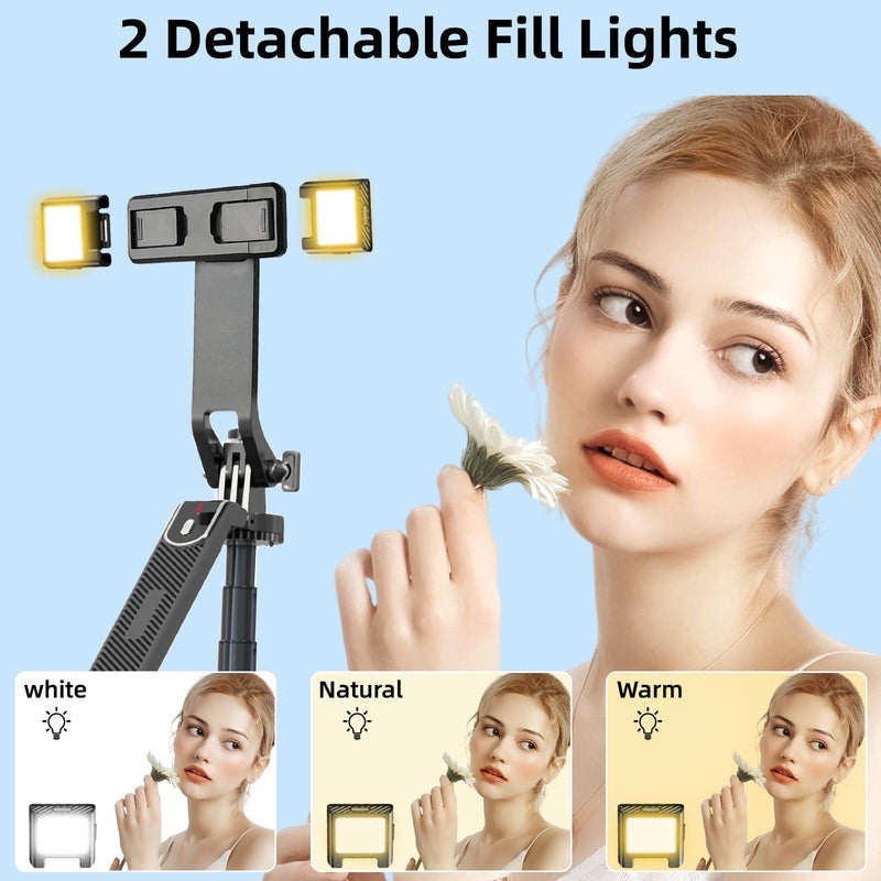 WOVTE 71" Selfie Stick Tripod with 2 Lights, Extendable Tripod for iPhone, Selfie Stick Tripod Stand with Remote, Portable Phone Tripod for Cell Phone Compatible with iPhone/Android, Gopro