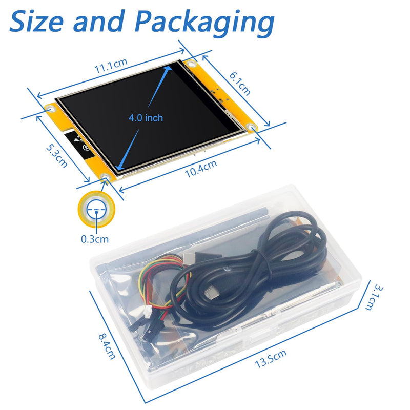 Freenove ESP32 Display CYD, 4.0 Inch Touchscreen Monitor, 320x480 Pixel TN TFT LCD Screen ST7796 Driver, Dual-core 32-bit 240 MHz Microcontroller WiFi+BT, C Code LVGL Example Projects Tutorial 4.0 Inch ST7796 TN Touch
