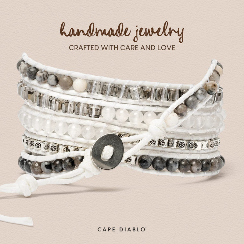 Cape Diablo White Labradorite Smart Watch Strap - Genuine Energy Crystal Band - Boho, Beaded, Adjustable, Healing, Anti-Anxiety Chakra Stone Watch Bracelet - Apple Models 4, 5, 6, 7, 8, SE - 38mm-45mm