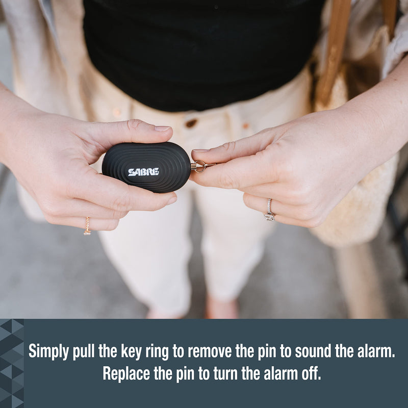 SABRE 2-in-1 Personal Alarm with LED Light, 130dB Personal Safety Siren, Snap Hook for Instant Access, 1,250 Foot (381 Meters) Range, Compact Design for Easy Attachment to Purse, Bag, or Keys Black