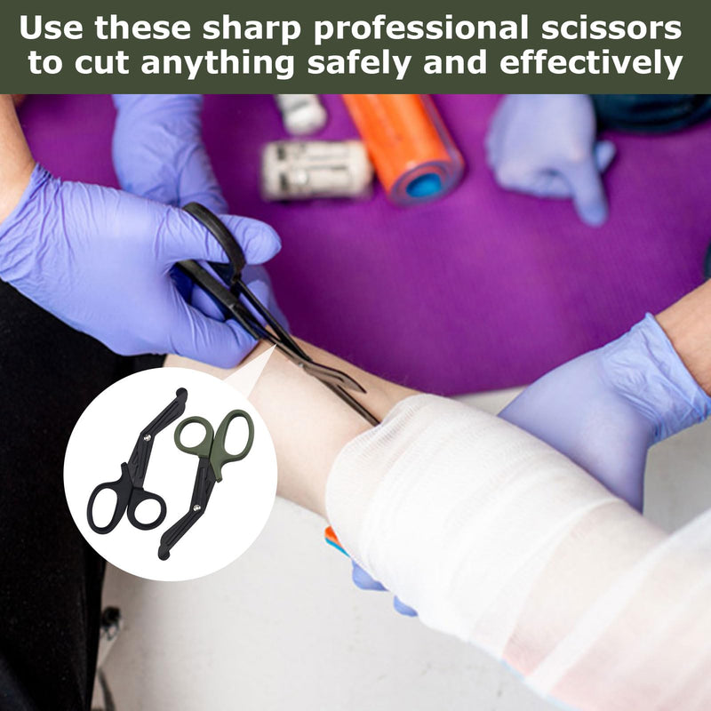Medical Bandage Scissors, Medical Scissors, Stainless Steel Bandage Scissors, 15 cm, Bent Stealth Black for Nurses, Medical Students, Emergency Room (Black and Green)