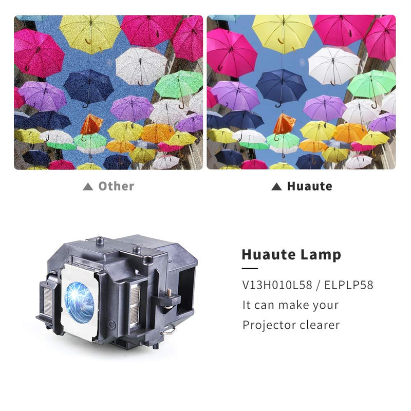 Huaute V13h010l58 Replacement Projector Lamp with Housing for Epson ELPLP58 EX3200 EX5200 EX7200 PowerLite 1220 1260 S9 X9 S10+ VS200 EB-S10 EB-S9 EB-S92 EB-W10 EB-W9 EB-X10 EB-X9 EB-X92
