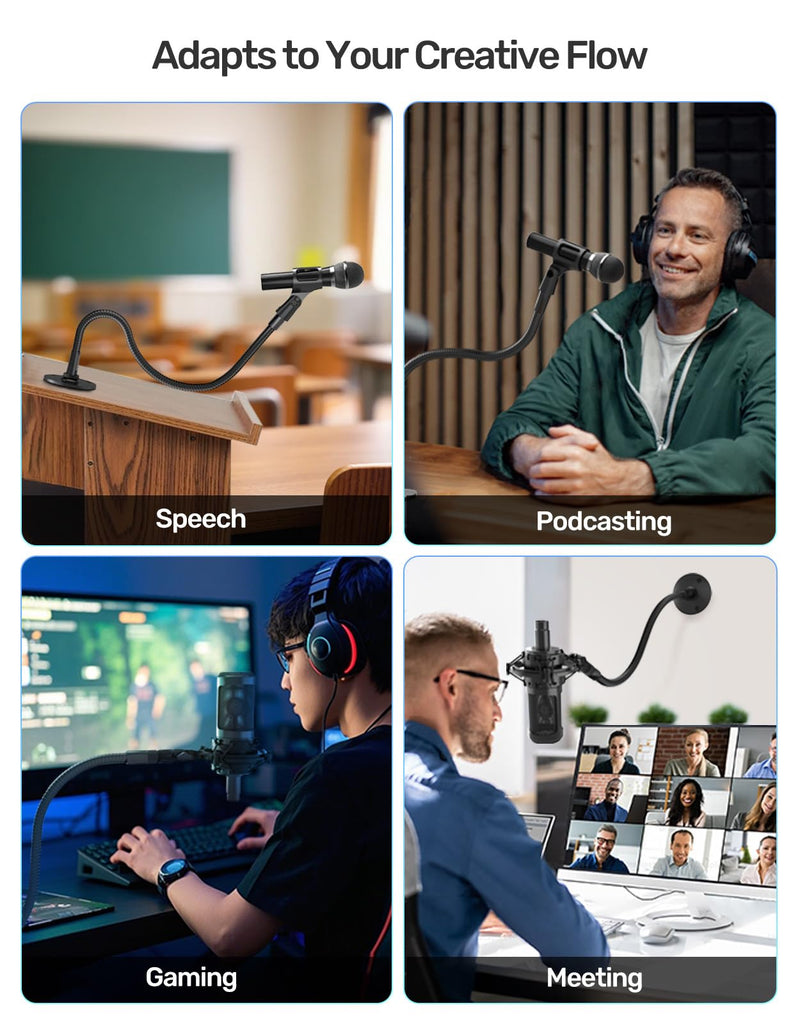 [AUSTRALIA] - 19-inch Gooseneck Microphone Holder Stand, Desktop & Wall Mounted, Heavy Duty Flexible Microphone Arm Stand with Flange Mount Base, Ideal for Podium, Studio, Lecture, Podcast, Gaming, Streaming 19 Inch + Flange Mount 