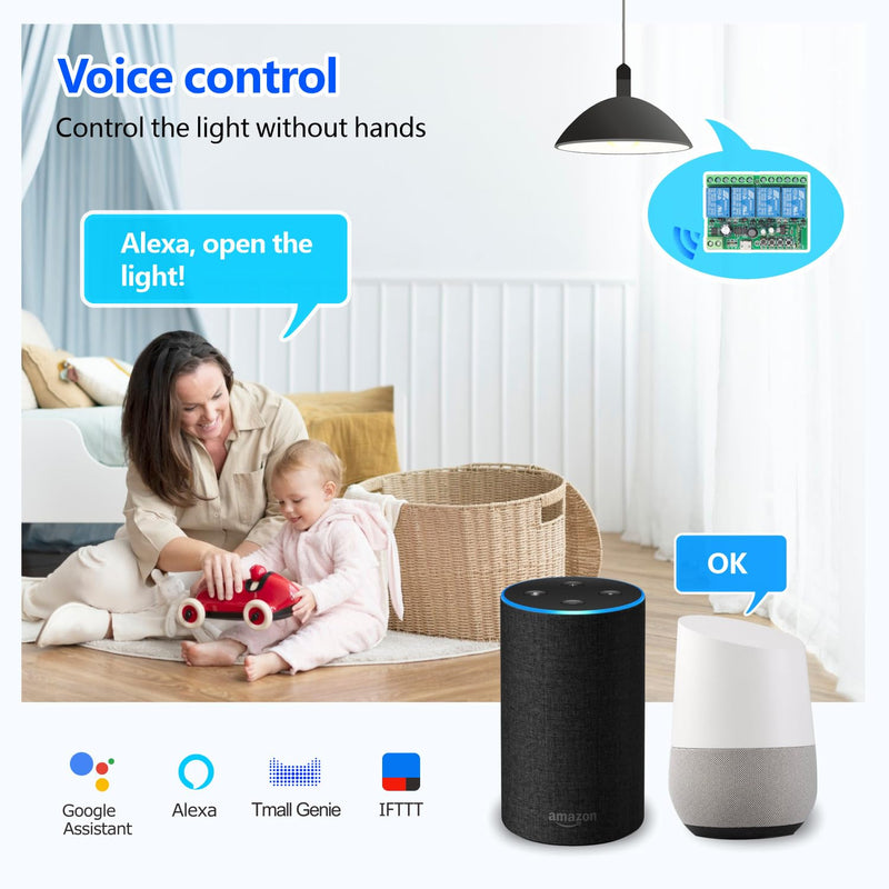 [AUSTRALIA] - DieseRC 4 Channels WiFi Smart Switch with Bluetooth Transmitter, DC 5V 12V 24V 36V Passive Output Relay Module Ewelink APP WiFi Control Compatible with Alexa/Google Home, Inching/Self-Locking Switch TEW-4CHx1 