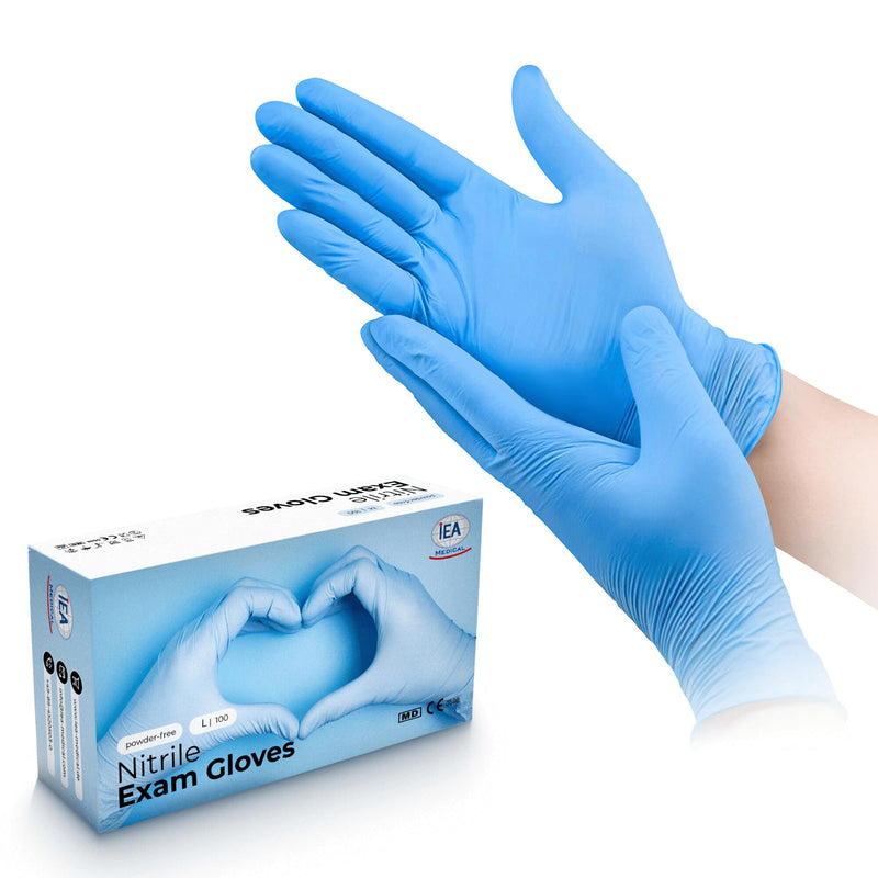 [AUSTRALIA] - IEA Medical Nitrile Gloves, L, Blue, Pack of 100, Disposable Gloves, Tear-Resistant, Examination Gloves, Latex-Free Gloves, Disposable Gloves 