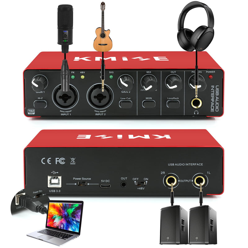 Kmise USB Audio Interface for Guitarists, Vocalists, Podcasters or playback studio quality sound