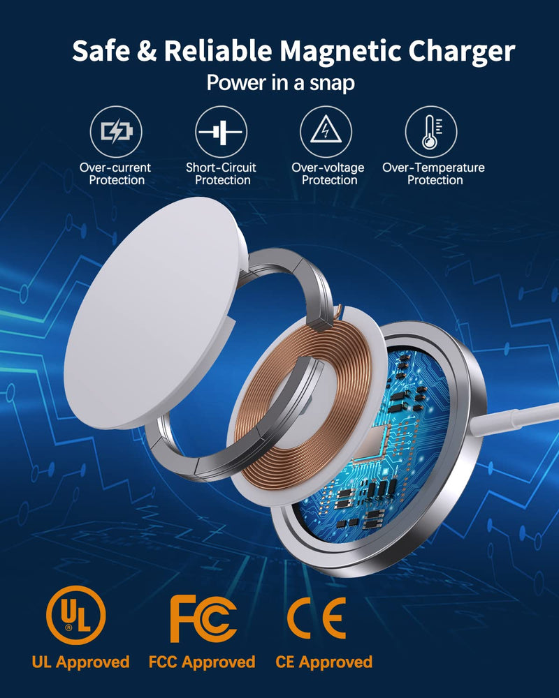 Magnetic Wireless Charger Mag-Safe Charger for iPhone 15/14/13/12 Series Convertible Magnet Wireless Charging Stand/Pad with 20W Adapter 5ft Cable for iPhone and AirPods 2/3/Pro 2/Pro White Mag-safe Charger