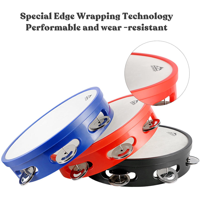 EASTROCK 8 inch Tambourine Hand Held Drum Bell Birch Metal Jingles Percussion Musical Jingles Bell Tambourine Musical Instrument for KTV Party Church 3 PCS Black、White、Blue
