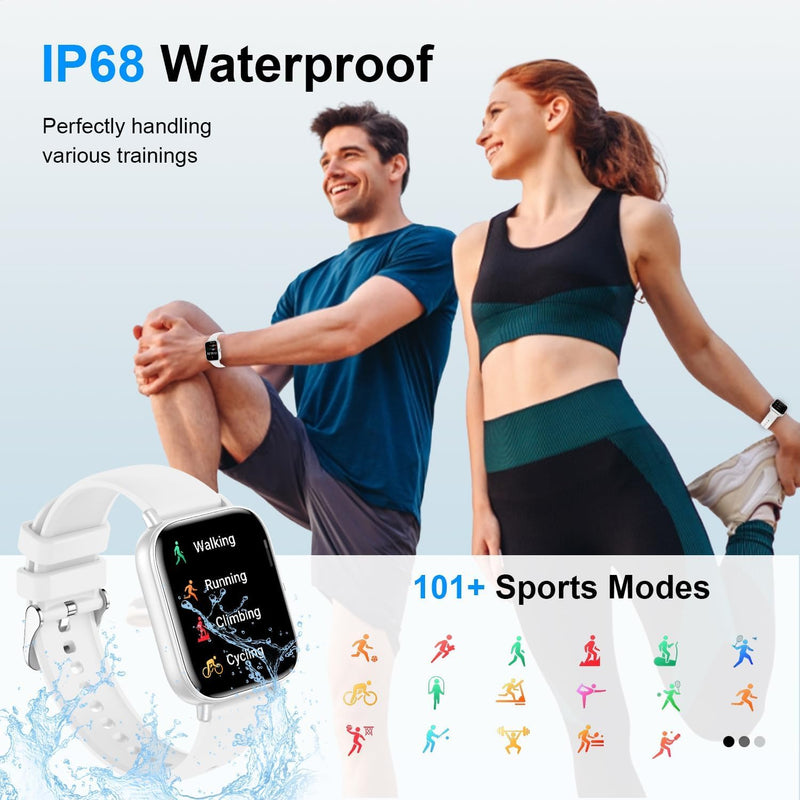 Smart Watch for Women Men, 1.83'' HD Touchscreen Smartwatch with Bluetooth Call/Make Calls, Fitness Tracker with 150+ Sports Modes/Activity/Sleep Monitor for iOS/Android (White) White(3bands)