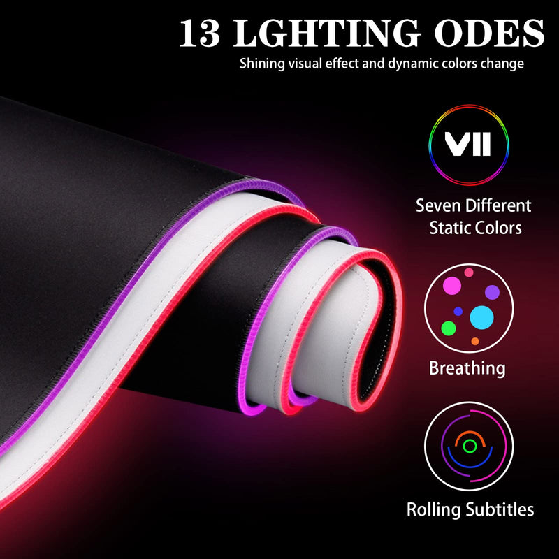 Gaming Mouse Pad White RGB Mousepad Non-Slip Rubber Base Extra Large Cool XL XXL Computer Desk Pad Gaming Accessories LED Light Up jmiyav Extended Big Keyboard and Mouse Pad for Gamer (31.5x12In) gloss white -I