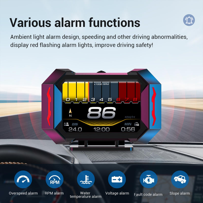 [AUSTRALIA] - OBD2 Gauge Car HUD Head Up Display Multifunctional Digital Gauge,Car Speedometer GPS Tachometer Water Temperature Oil Temperature Volt Inclinometer Boost Gauge RPM Meter for Most Vehicles 