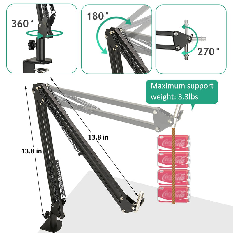 [AUSTRALIA] - Mic Boom Arm for Razer Seiren V2 X, Adjustable Microphone Arm Stand with Shock Mount, Pop Filter, Heavy Duty Table Mount Clamp and 3/8 Female to 5/8 Male Screw Adapter 