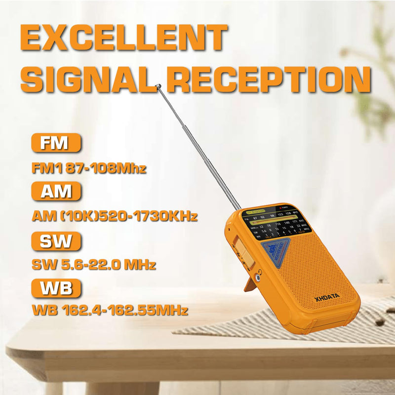 [AUSTRALIA] - D221 NOAA Weather Radio Portable AM FM Shortwave Radio Receiver, 2 AA Battery Operated, Transistor Radio with Excellent Reception for Emergency, Hurricane, Gift, Walking and Home (Orange) Orange 