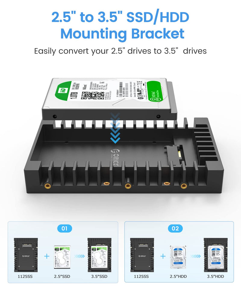 [AUSTRALIA] - [2Packs] ORICO 2.5 SSD SATA to 3.5 Hard Drive Adapter Internal Drive Bay Converter Mounting Bracket Caddy Tray for 7 / 9.5 / 12.5mm 2.5 inch HDD / SSD with SATA III Interface(1125SS-2) 