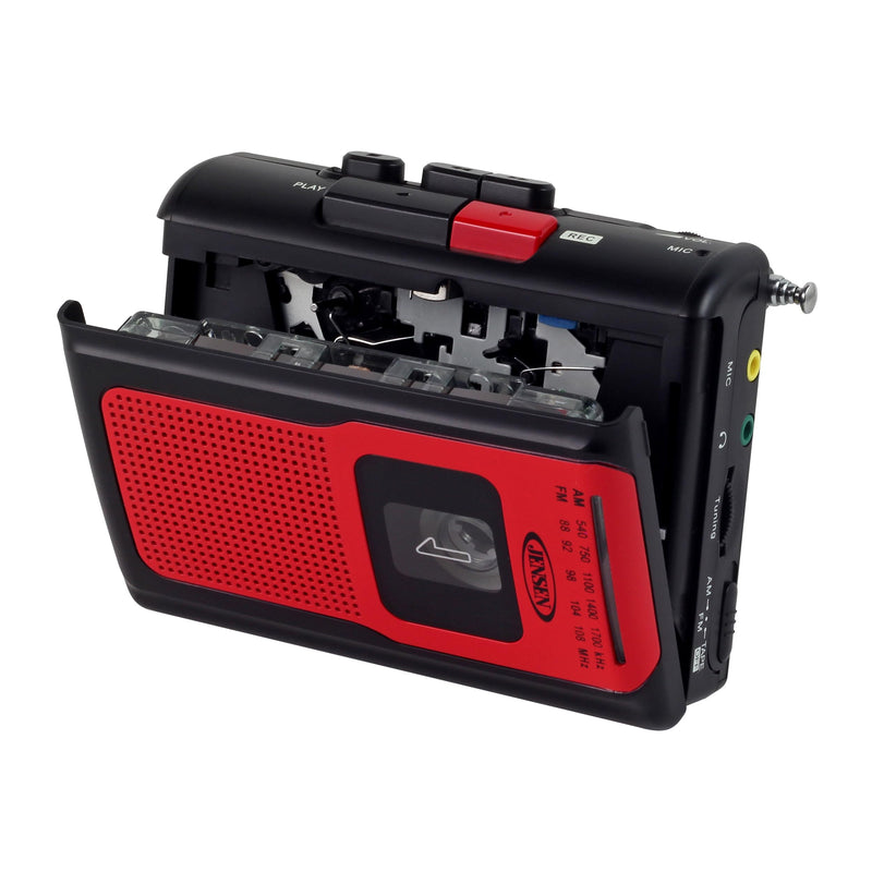 Jensen Retro Portable AM/FM Radio Personal Cassette Player Compact Lightweight Design Stereo AM/FM Radio Cassette Player/Recorder & Built in Speaker (Red) Red