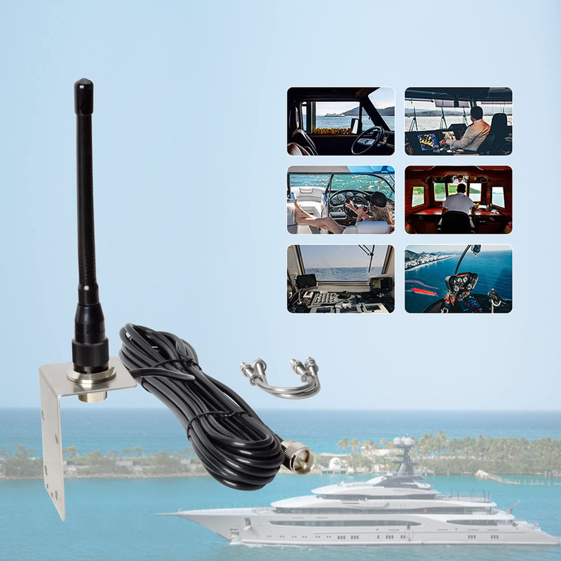 UAYESOK Small VHF Marine Antenna, Stubby Boat Antenna | 16.4ft RG-58 Coaxial Cable, L-Mount Bracket, Easy to Install