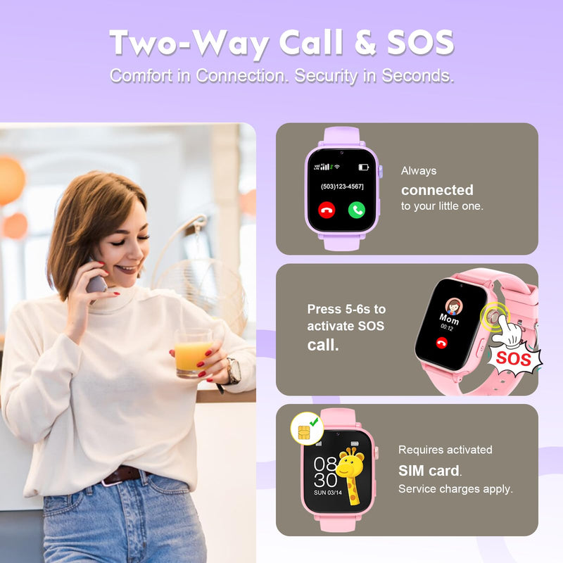 4G Kids Smart Watch with GPS Tracker for Boys Girls SOS Video Call 4G Purple
