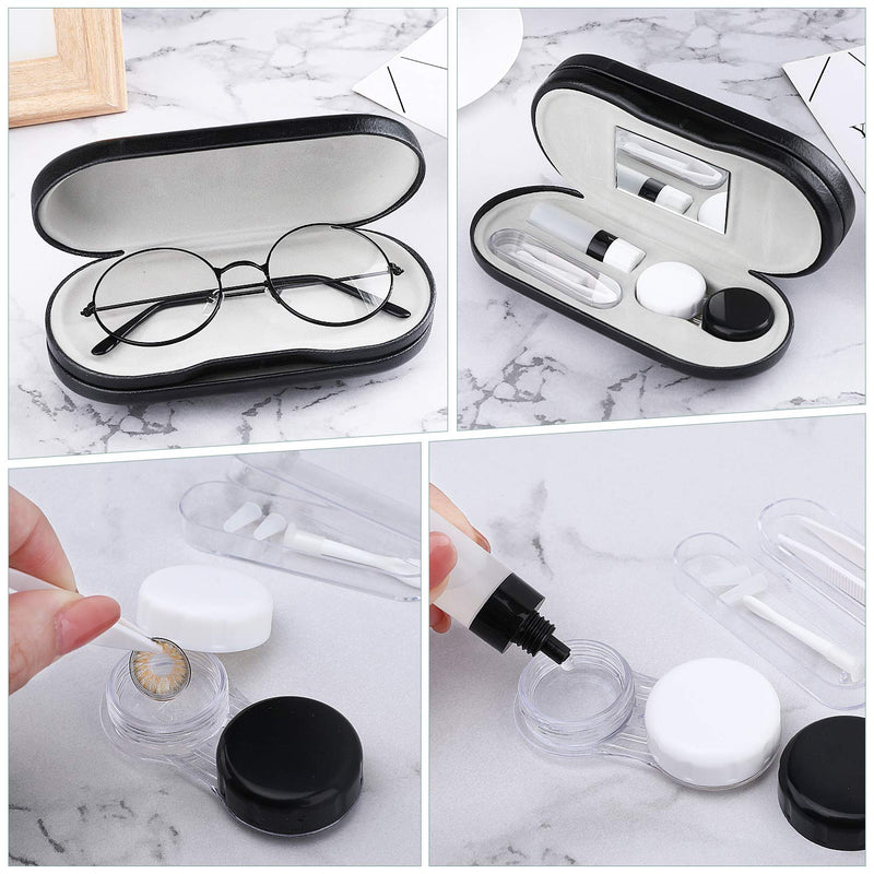 [AUSTRALIA] - MoKo Double Eyeglass Case, Contact Lens Case with Mirror Tweezers Remover, 2 in 1 Double Sided Portable Contact Lens Box Holder Container Soak Storage Kit Sunglasses Pouch for Men & Women, Black 