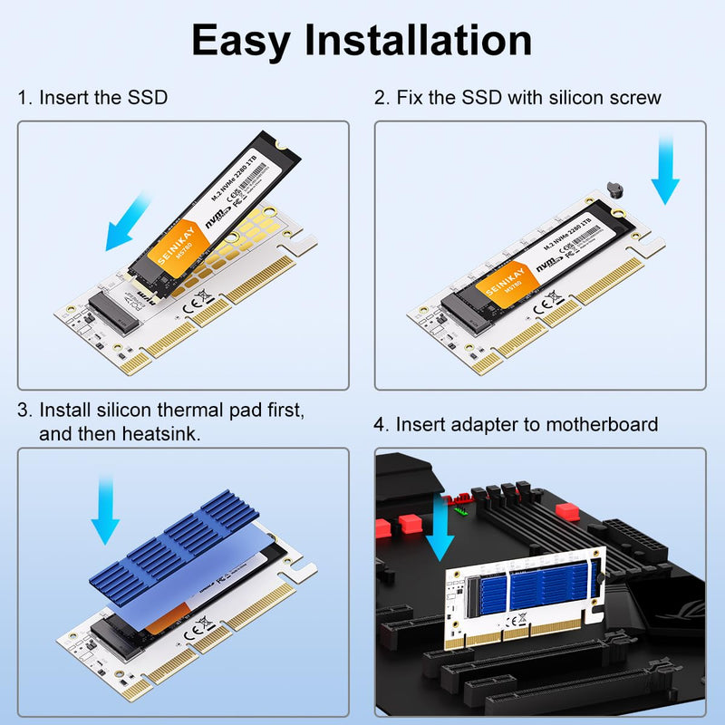 [AUSTRALIA] - NVMe M.2 SSD to PCIe X16/X8/X4 Adapter with Aluminum Heat Sink, M.2 to PCI-Express SSD Expansion Card, Support 4TB 2230 2242 2260 2280mm NVMe Solid State Drive 