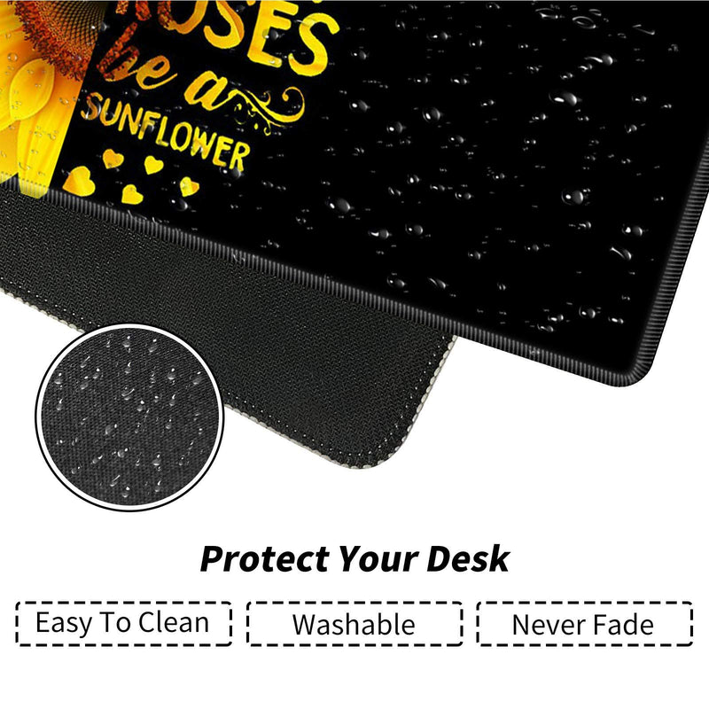 Desk Pad Mat Large Mouse Pad XL Extended Mousepad Gaming with Sunflower Black 31.5" 11.8" Huge Mouse Pads for Computer Laptop Home Office + Cup Coaster and Cute Stickers