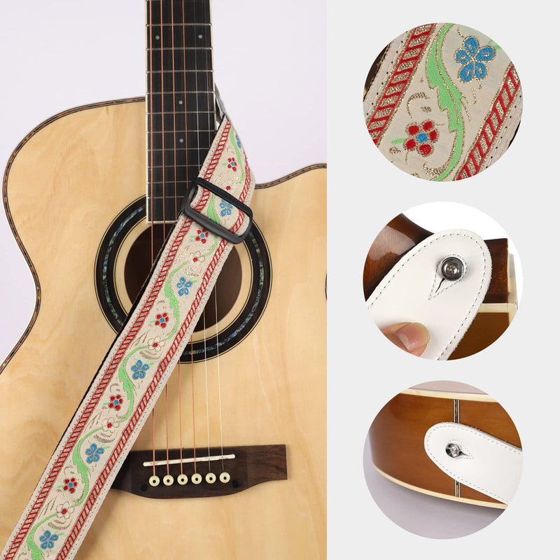 [AUSTRALIA] - Guitar Straps, Acoustic Electric Guitar Straps, Bass Guitar Strap with Adjusatable Length, Guitar Accessories White and Beige 