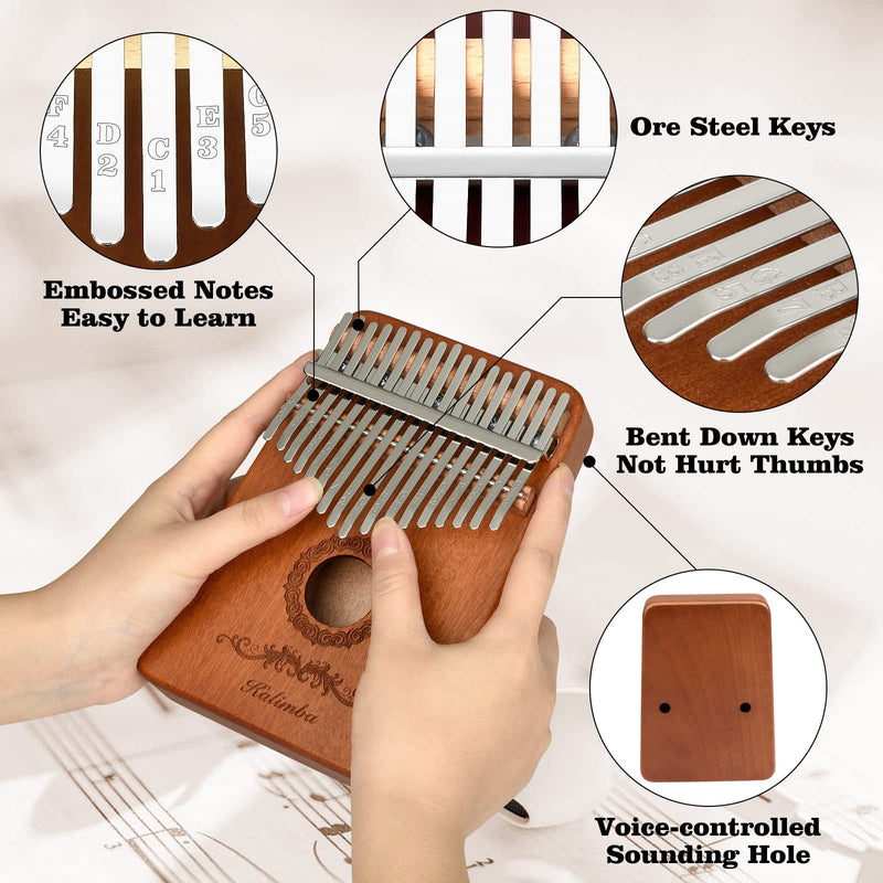[AUSTRALIA] - Kalimba Thumb Piano 17 Keys, Finger Piano Musical Instruments, Mbira Music Kids Gifts Adult Beginners Hand Pianos Brown 