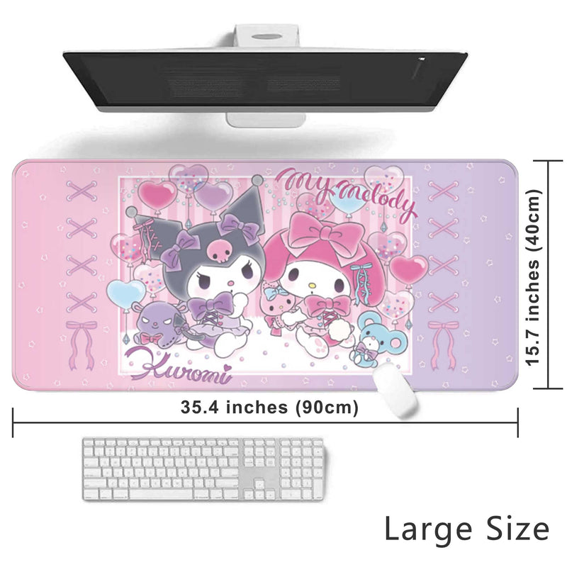 Cute Kawaii Extended Gaming Mouse Pad Large Size, Japanese Anime Cartoon Desk Mat, Art Rubber Waterproof Mousepad with Personalized Design for Girls (Melody & Kuro, 35.4"x15.7") 35.4"x15.7" melody & kuro
